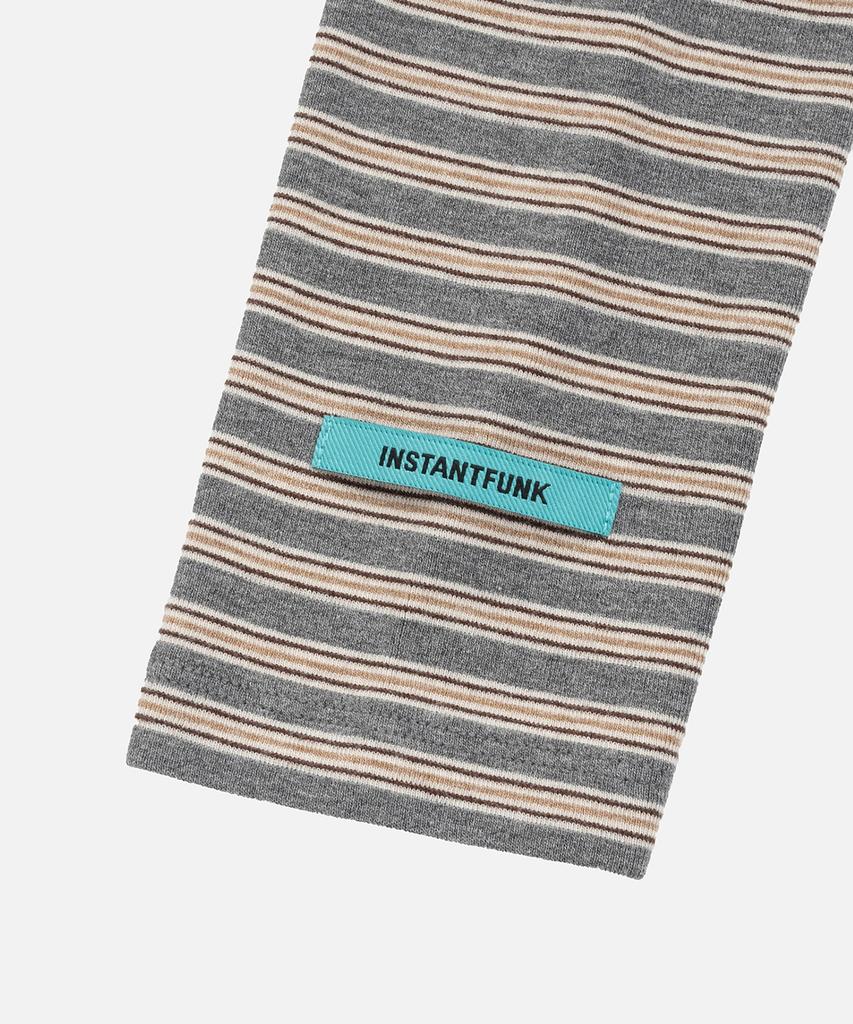 INSTANTFUNK Stripe Off Shoulder Neck Tee - Gray