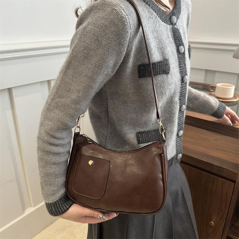 Texture Niche Minimalist Single Shoulder Underarm Bag Crossbody With Zip Closure