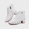 Women's Soft Leather High-Top Square Dance Shoes with Low Heel for Autumn/Winter Ballroom Dancing