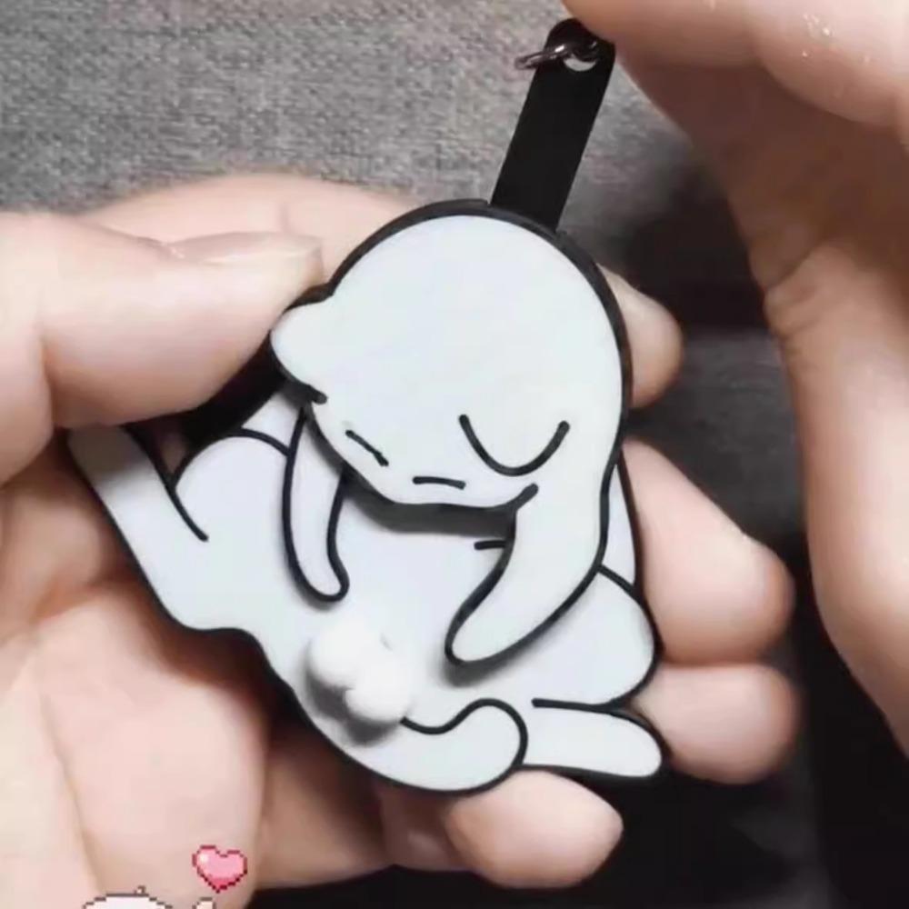 Creative Pull Play Egg Cat Keychain Fidget Toys Cute Funny Rotatable Acrylic Bag Pendant for Women Keyring Purse Bag Accessory