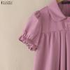 ZANZEA Women Casual Doll Collar Solid Color Loose Short Sleeve Dress