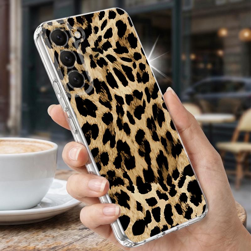 Чехол с леопардовым принтом для Samsung A57 S26 Ultra A37 A17 A56 A36 A26 A16 A55 A35 A25 A15 A54 5G S21 FE S22 S23 S24 S25 Plus Прозрачный Мягкий Чехол из ТПУ