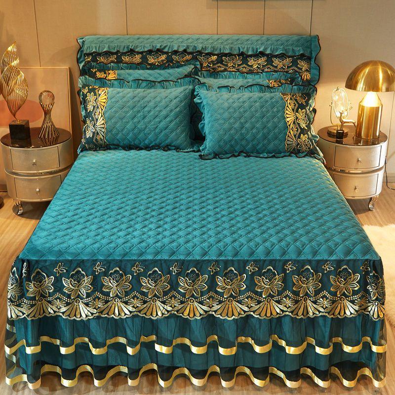 Роскошный комплект постельного белья высокого класса из 3 предметов, мягкий, удобный, дышащий, однотонный, на клипсе, хлопковое постельное белье, юбка, стильный комплект защиты для матраса