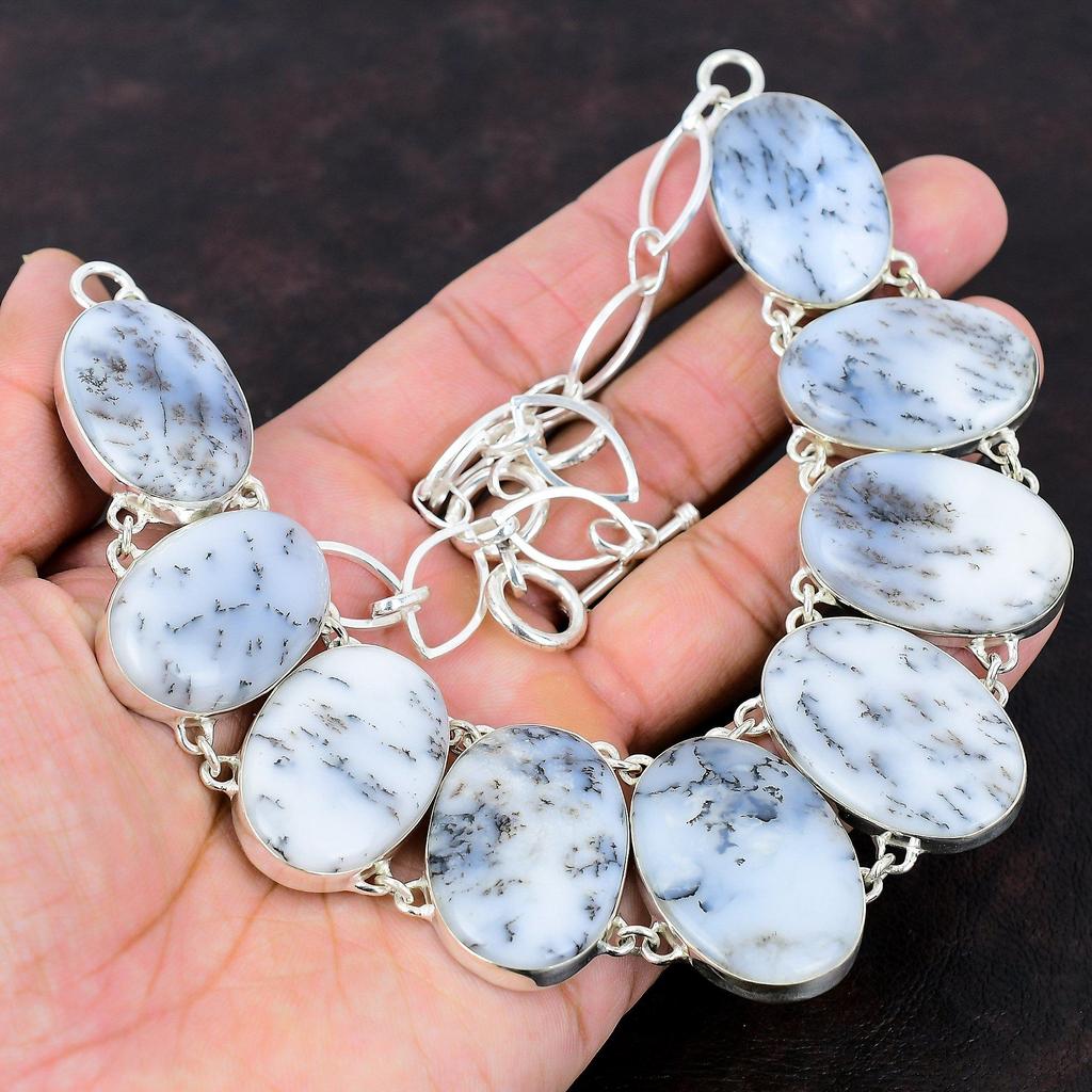 Дендрит Опал Ожерелье Стерлингового Серебра 925 Ожерелье Регулируемая Цепочка Ручной Работы Ожерелье Из Натурального Драгоценного Камня Ювелирные Изделия Подарок Для Жены Серебряные Ювелирные Изделия