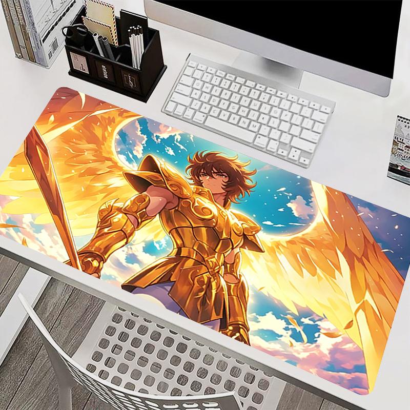Cool Anime Mouse Pad Saint Seiya Large Desk Mat Gamer Nonslip Keyboard Pad Office Computer Mouse Mat Gaming Extended Mousepads