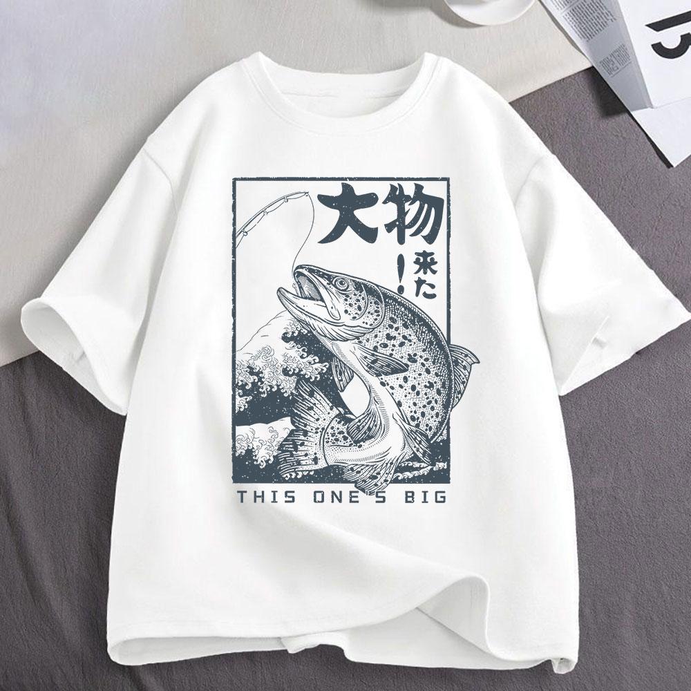 Japanese Fishing Ukiyo-e Fish Wave Graphic T-shirt Fisherman Angler T Shirt Outdoor Nature Fishing Lover Gift T-shirts Clothing
