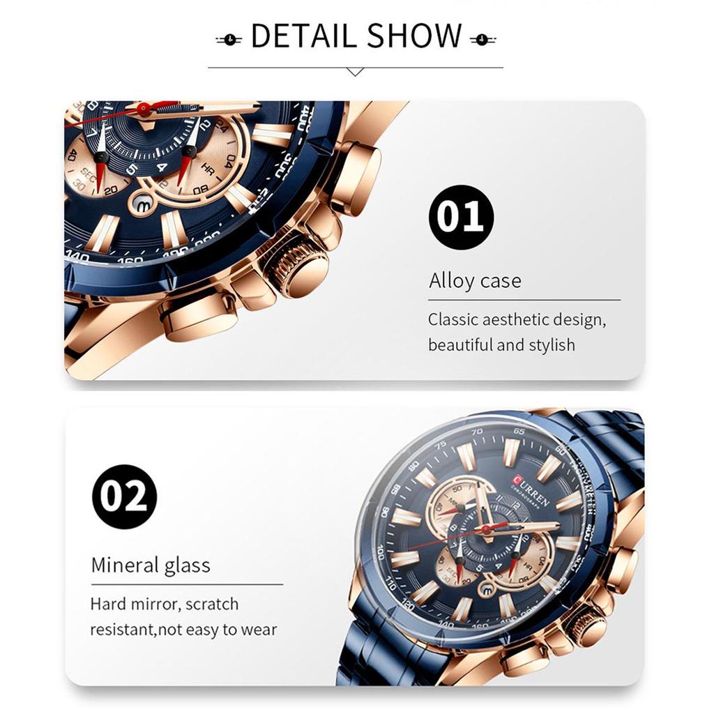 Часы CURREN 8363 для мужчин, мужские кварцевые наручные часы с ремешком из нержавеющей стали, три ремешка