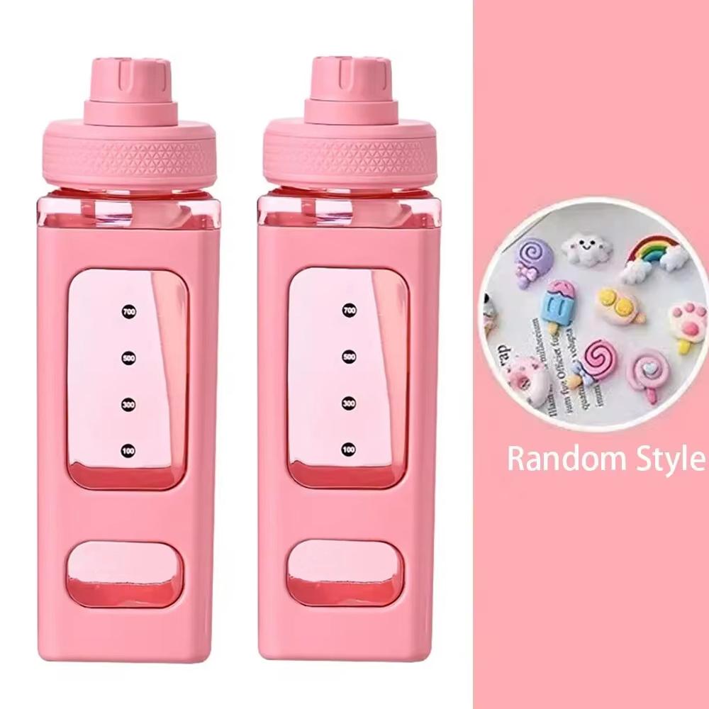 700ml Kawaii Water Bottle for Girls,Cute Kids Water Bottles with Straw 3D Sticker Drinking Bottle Portable Leak Proof Water Jug