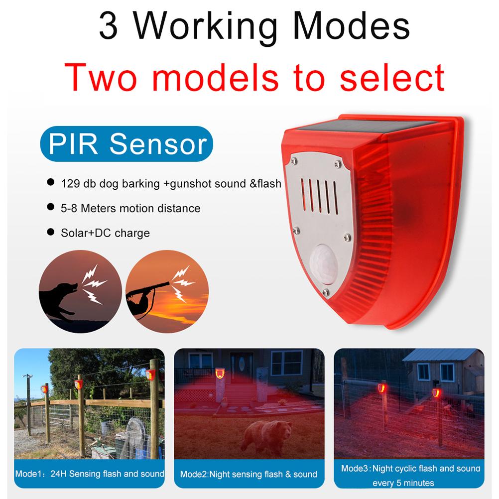 Solar Sound and Light Alarm Motion Sensor 110DB Sound Alert LED Flash Warning Strobe Security Alarm System for House