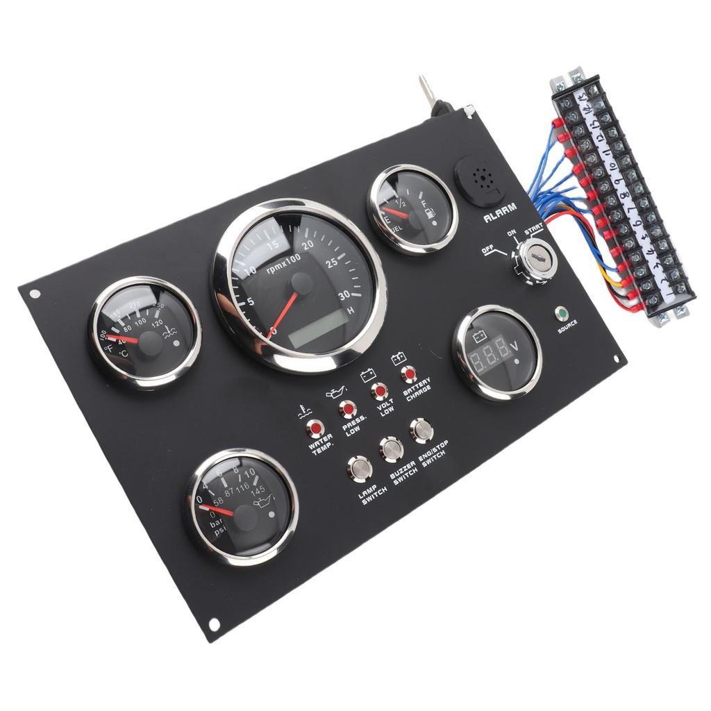 5 Gauge Set Instrument Panel Red LED 12 24V 85mm Tachometer Fuel Level Water Temperature Oil Pressure Volt Gauge