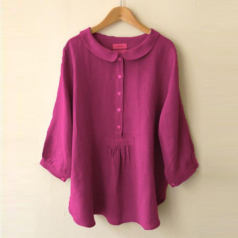 Plus Size Women's Solid Color Peter Pan Collar Lantern Sleeve Top