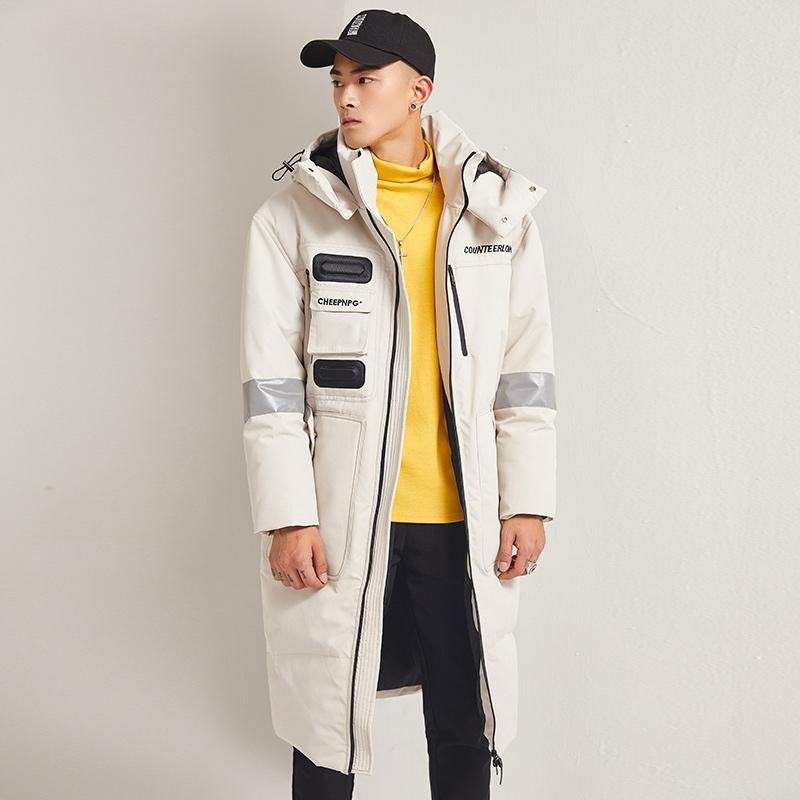 Зимний пуховик для пар, мужская теплая и длинная парка с капюшоном, пальто из белого утиного пуха