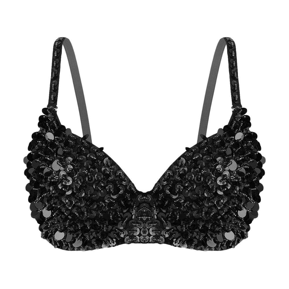 Padded Latin Dance Top Sequins Beading Stage Performance Top Belly Dance Bustier Bra Women