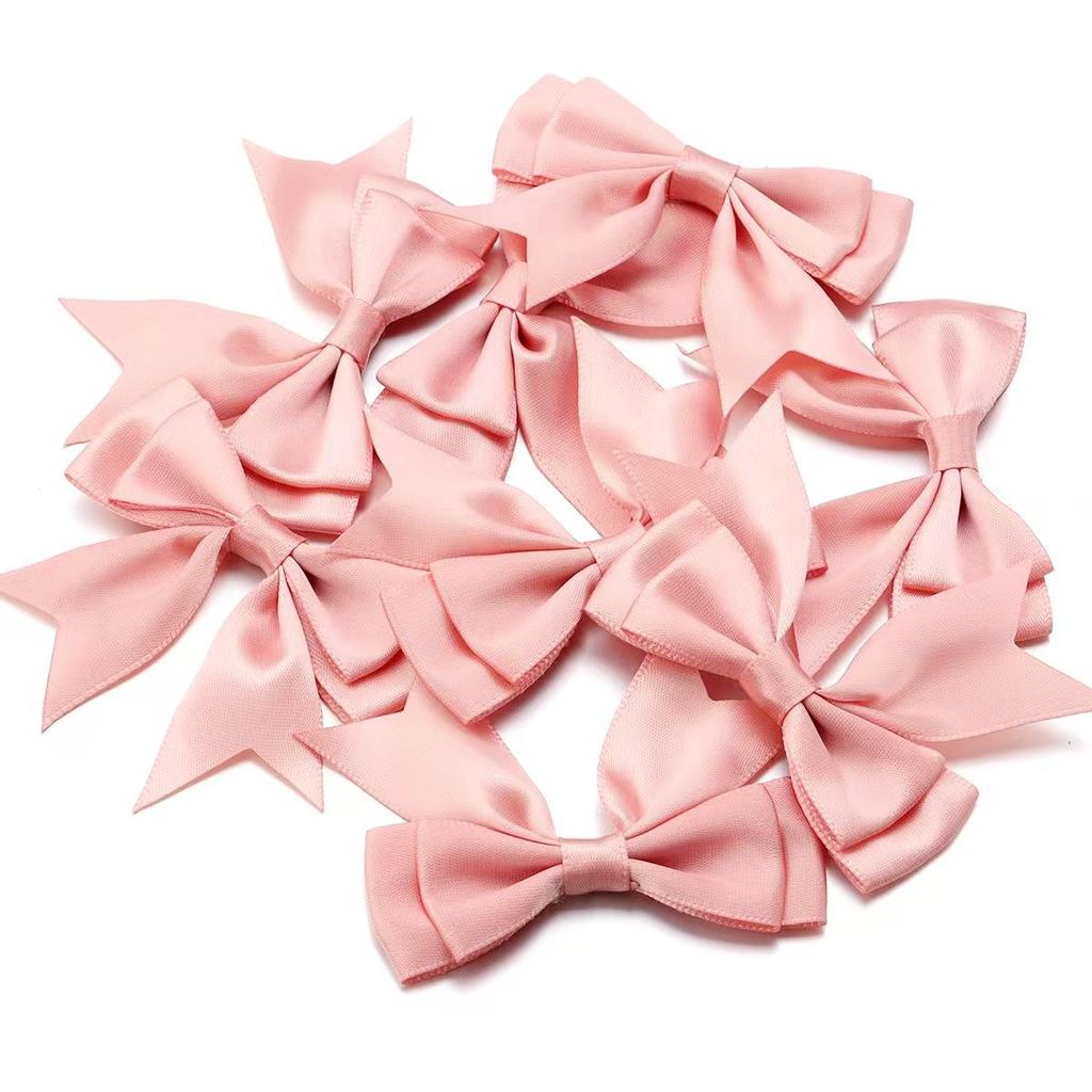 10Pcs Beige Purple Polyester Ribbon Bows Double Deck Bow Patch DIY Gift Clothes Decoration