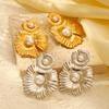 Premium Inlaid Pearl Stainless Steel Earrings Women's Trend 18K Floral Shape Earrings