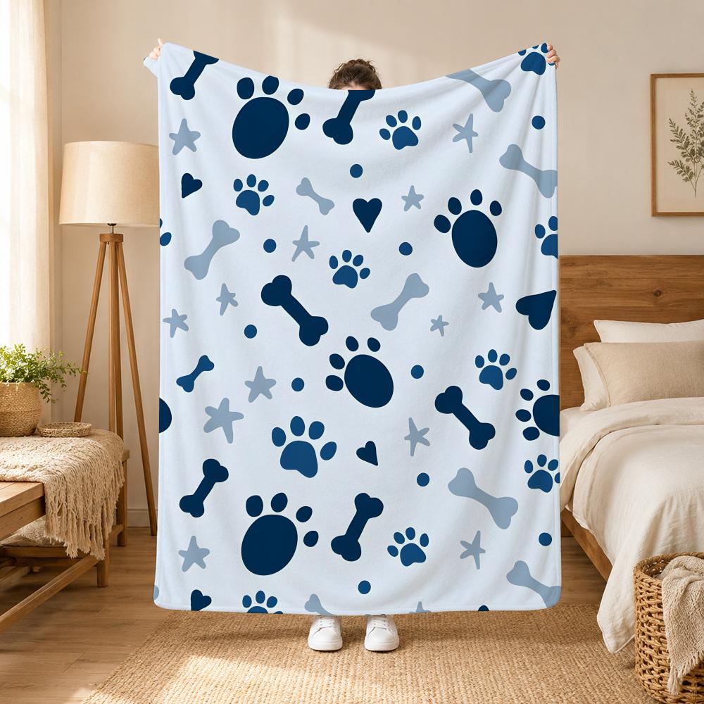 Dog Paw Prints Dog Pattern Throw 240g Flannel Blanket, Suitable for Sofas, Beds, Offices, Exquisite Gift Blankets