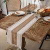Yun Cotton-Linen Patchwork Table Runner with Two-Color Tassels - Natural Material, American Country Festival Style