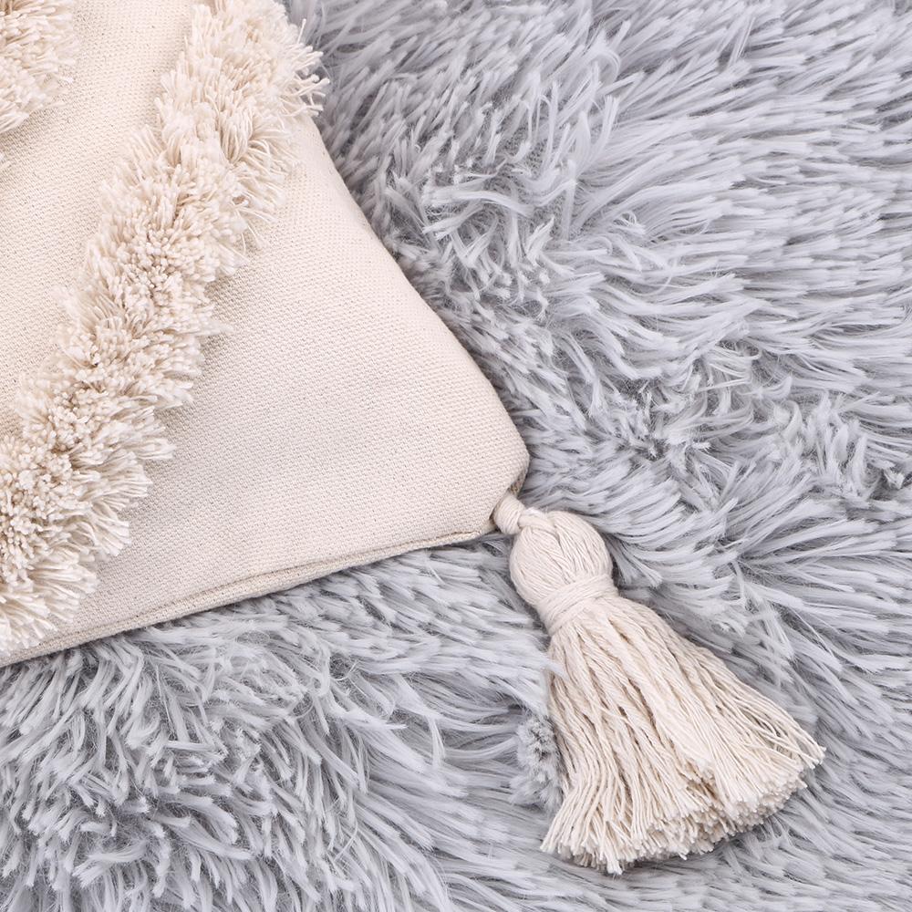 Наволочка ручной работы из тканого материала с бежевыми кисточками, наволочка в стиле бохо с кисточками, украшение для дивана и гостиной, домашний декор