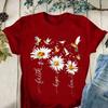 Faith Hope Love Daisy Print T Shirt Women Short Sleeve O Neck T Shirt Summer Women T Shirt Tops Camisetas Mujer