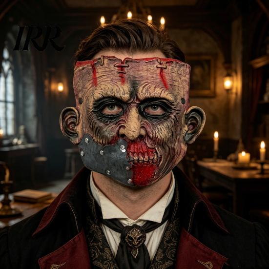 Realistic Undead Costume Mask Halloween Mask, Rotting Zombie Costume, Breathable PU Foam Face Horror for Scary Haunted House Parties Creepy