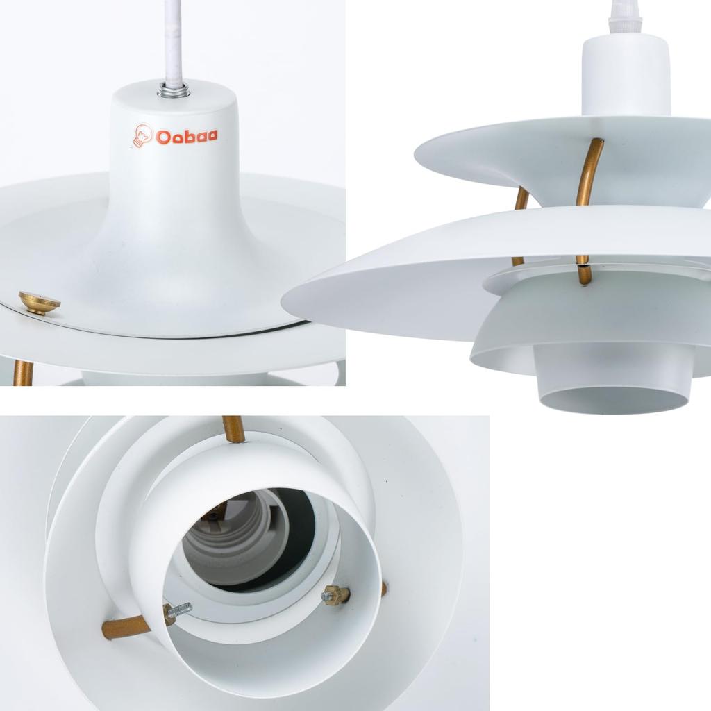 Oobaa PH5 Chandelier, UFO Chandelier, Nordic Style, E27 Bulb, Aluminum Lamp Cover, 30cm (White)