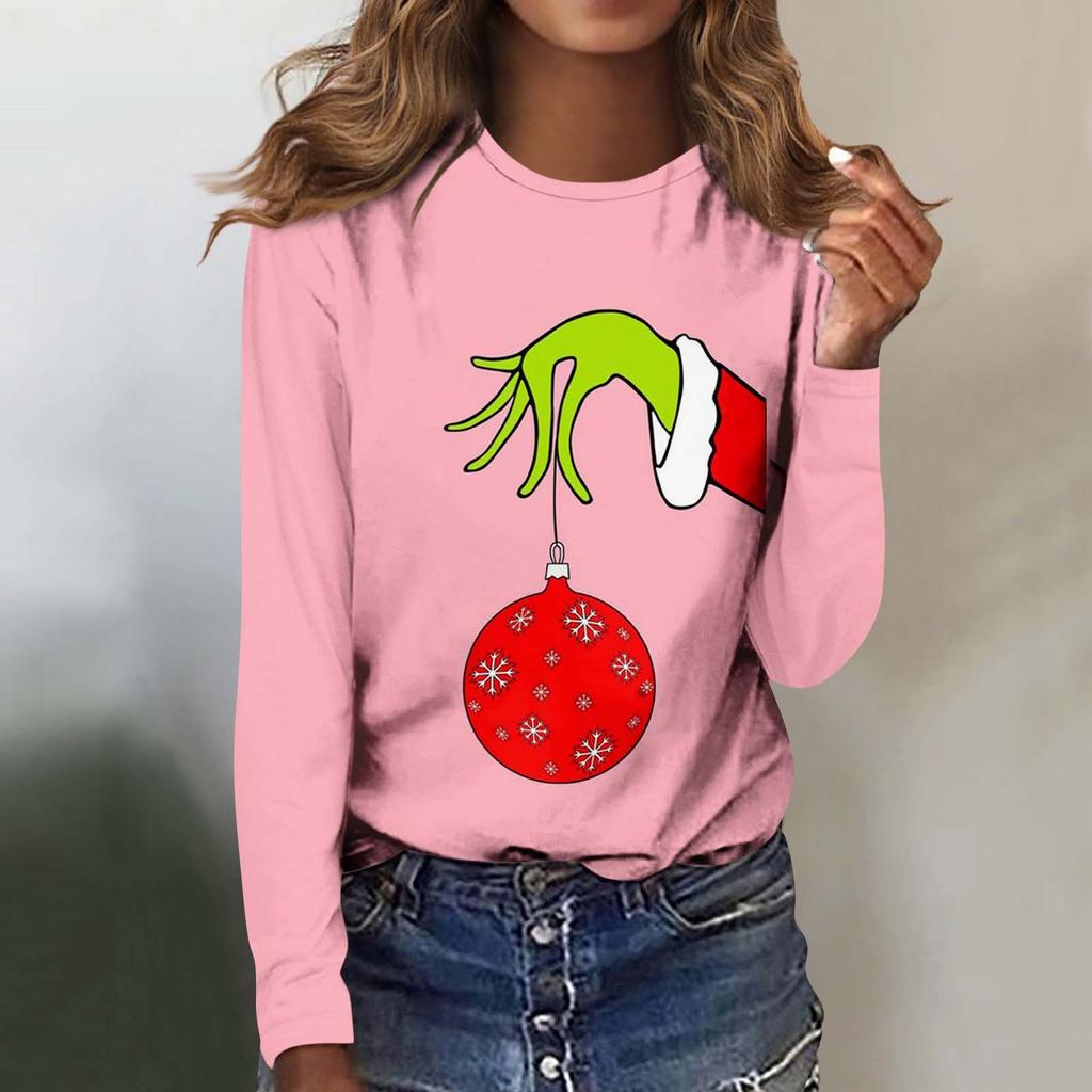 Женская мода, повседневная блузка с длинным рукавом и круглым вырезом, пуловер с принтом