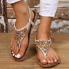 Fashion Women Bohemian Beaded Slippers Summer Fashion Rhinestone Lightweight Flat Sandals Outdoor Roman Beach Casual Shoes Flip Flops