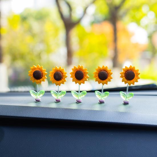 5/8/10Pcs Sunflower Decoration Car Ornament Realistic Looking Mini Size Easy To Install Spring-loaded