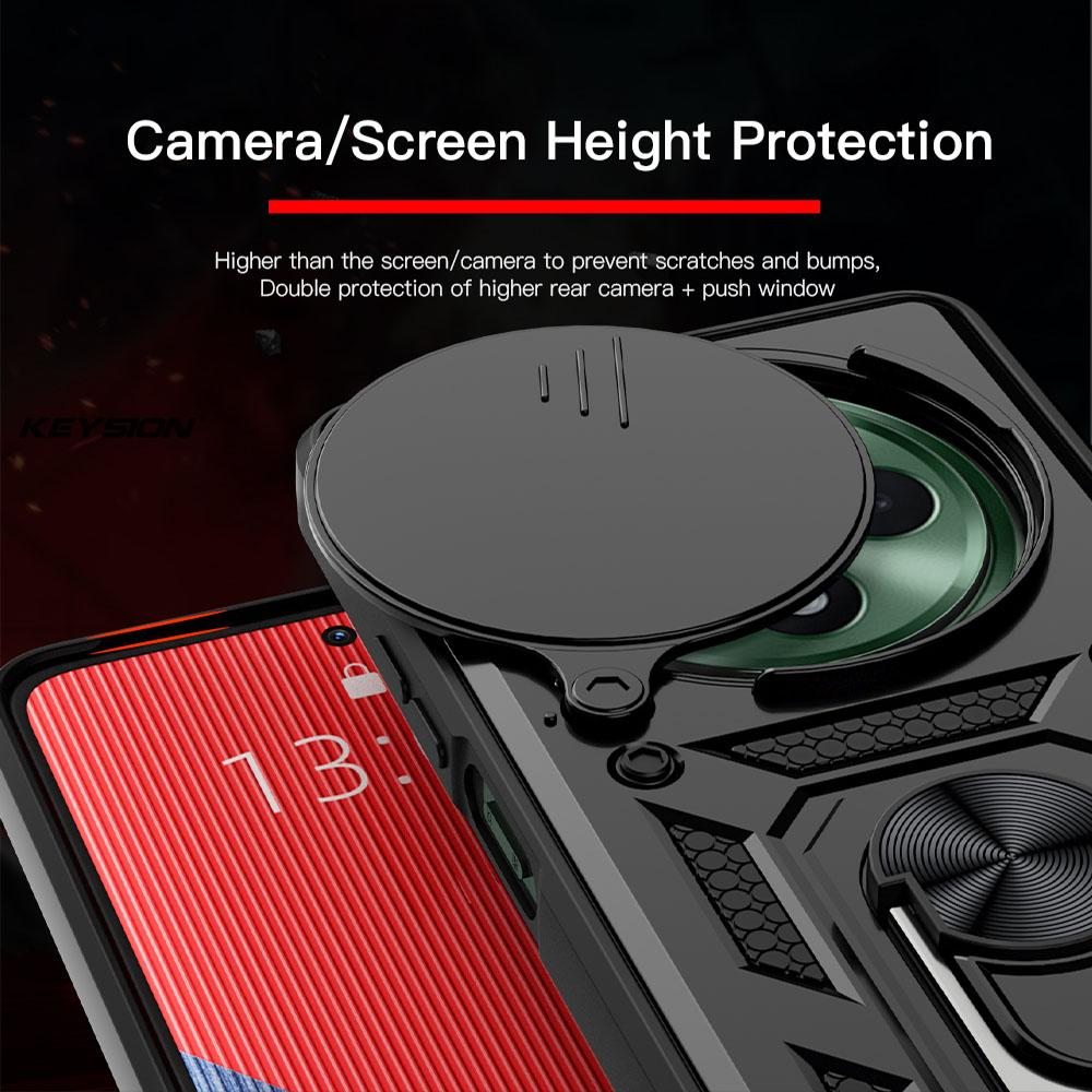 KEYSION Противоударный чехол для OPPO Reno12 F 5G Slide Push Pull Camera Защитное кольцо Подставка для телефона Задняя крышка для OPPO Reno 12 F 5G