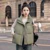 Autumn and winter PU new down cotton vest Korean version loose small short thin stand-up collar vest jacket