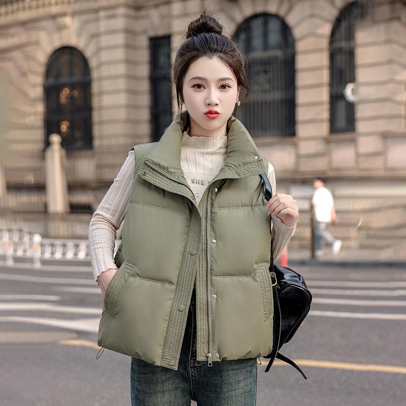 Autumn and winter PU new down cotton vest Korean version loose small short thin stand-up collar vest jacket