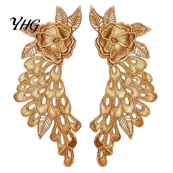 Fairy Style Clothing Decor 2Pcs Embroidery Patches for Wedding Dress, Water-soluble Lace Applique, Floral Elegant Apparel Craft Decoration Motif