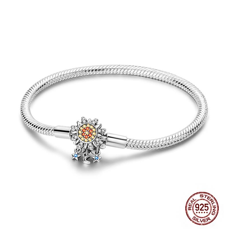 17-20CM Star Moon Bracelet 925 Copper Pink Heart Clover Charms Snake Chain Luminous Bracelet For Women DIY Birthday Zircon Gift