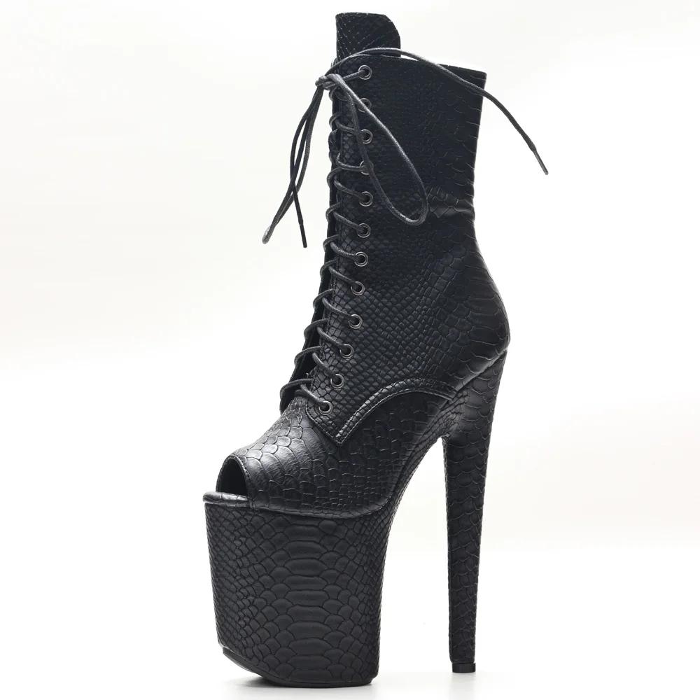 20CM High Heel Platform Peep-Toe Sexy Snake Pattern Gothic Fetish Pole Dance Stripper Nightclub Ankle Boots