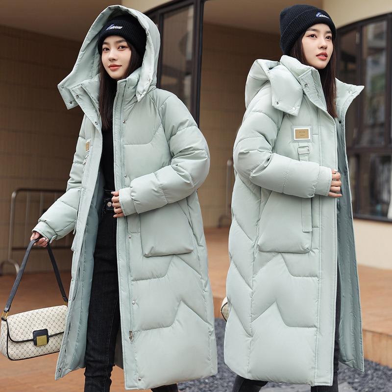 Winter Women Long Parka Coat Hooded Detachable Thicken Loose Zipper Pockets Warm Snow Wear Female Padded Jacket