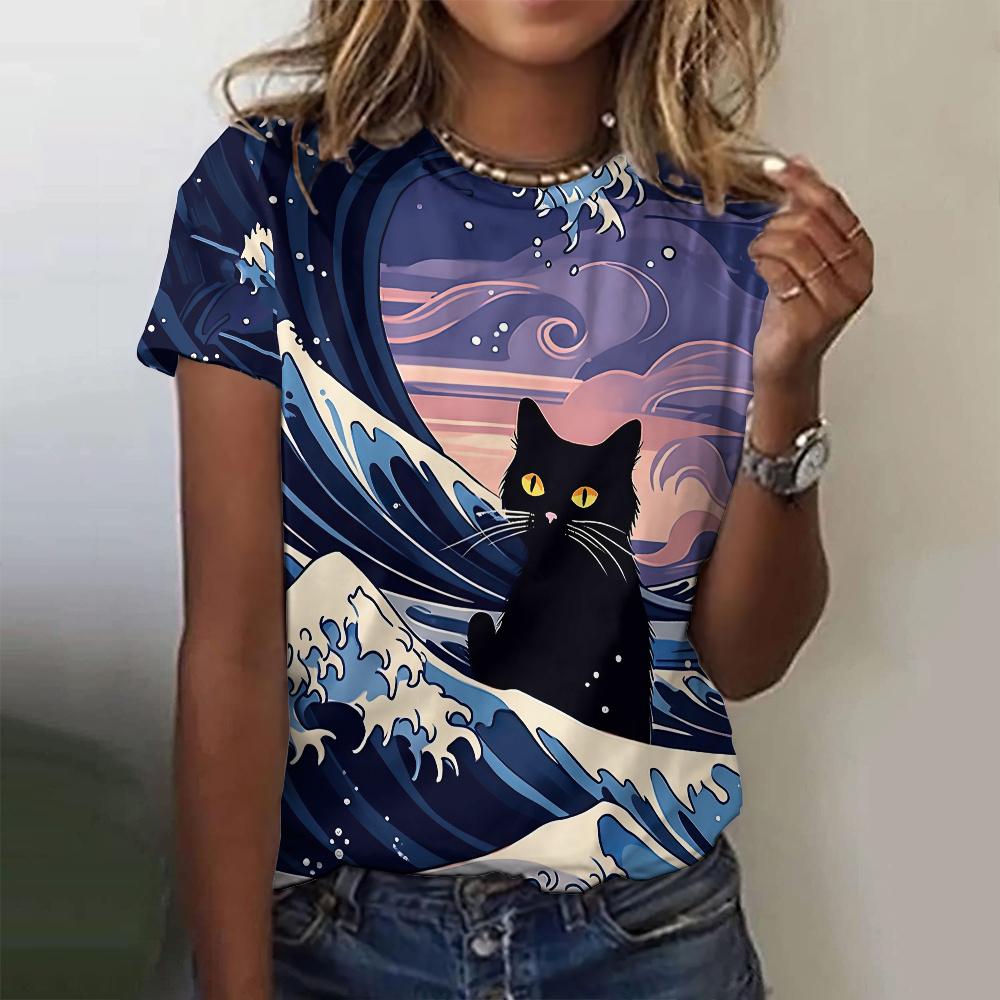2024 Fashion Printed Cartoon Pattern Women's T-shirt Street Comfortable Loose Casual Round Neck Short Sleeve Top