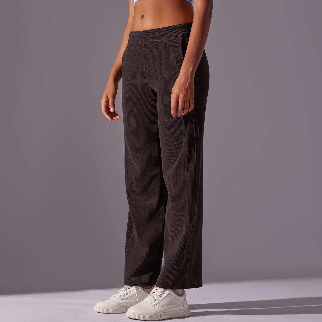 New Solid Color Corduroy Threaded Casual Pocket Straight Pants High Waist Drape Sports Running Yoga Nine-point Pants Women