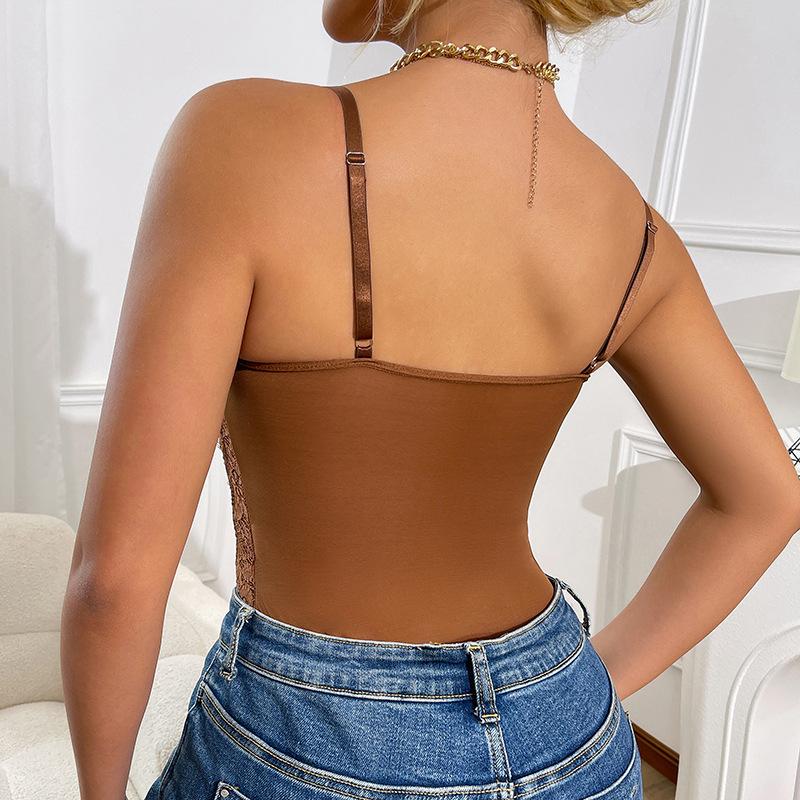 Европейский и американский многоцветный кружевной пэчворк, сексуальное боди - облегающий прозрачный комбинезон на подтяжках