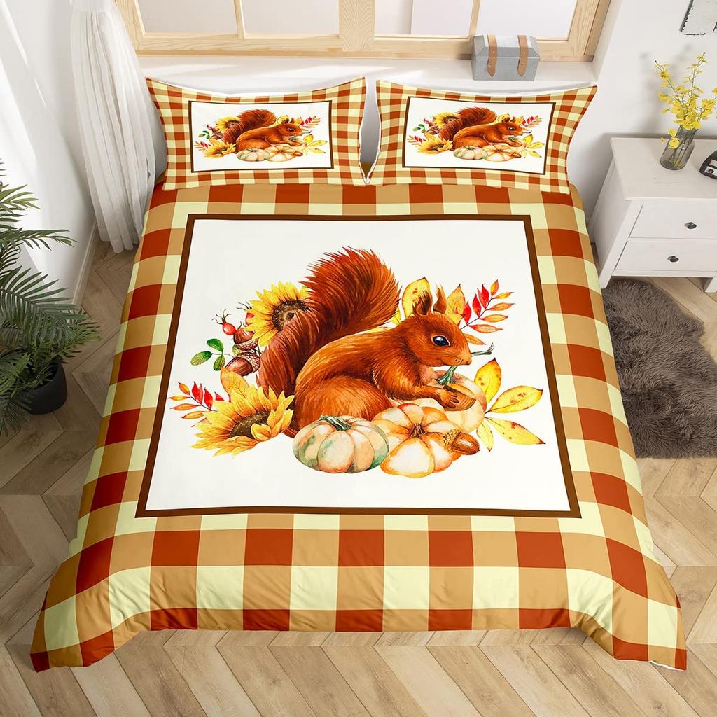Cute Squirrel Duvet Cover Sets Boys Girls Queen King Size Kids Teens Bedspread Cover Bedroom Decor No Comforter Lightweight Down