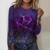 Tops For Women Snowflake Rose Print Round Neck Long Sleeve T-shirt Fall Casual Slim Pullover Women's Long Sleeve Top