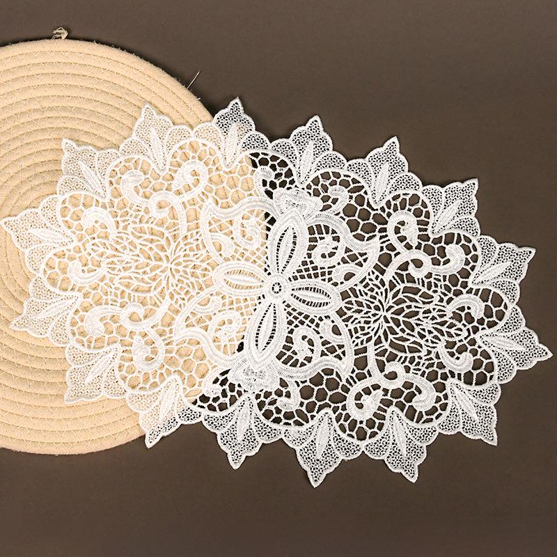 Square Embroidered Lace Tablecloth with Hollow Design, European Style Decoration for Coffee Tables and Vase Settings.