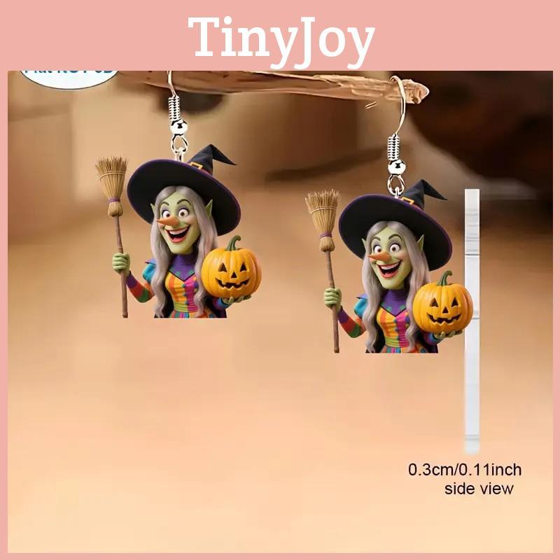 Theme Halloween Witch Broom And Pumpkin Pattern Women Earrings Festival For