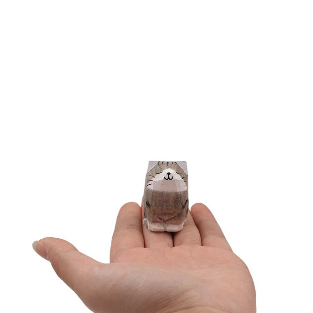 Mini Cat Dog Statues Painted Small Animal Dolls Desktop Accessories Wooden Animal Figurine Home