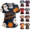 Женский Хэллоуинский Принт V-образный вырез Двойной карман Короткий рукав Разрез по подолу Топ для униформы/сиделки