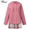 Celmia Autumn Women Plaid Long Sleeved Patchwork Casual Loose Hoodies Sweatshirts