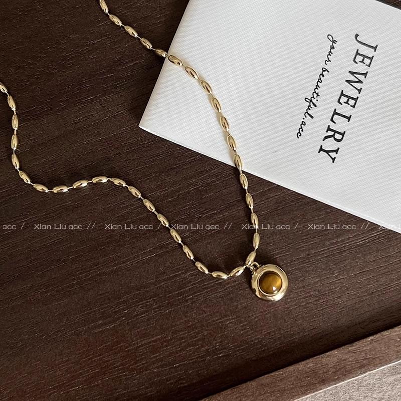 Женское ожерелье-чокер высокого класса в французском ретро-стиле с тигровым глазом - Универсальная цепочка для свитера в стиле легкой роскоши