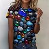 Короткий рукав, винтажные футболки, 3D цифровая печать на круглом вороте, базовая футболка, летняя женская одежда