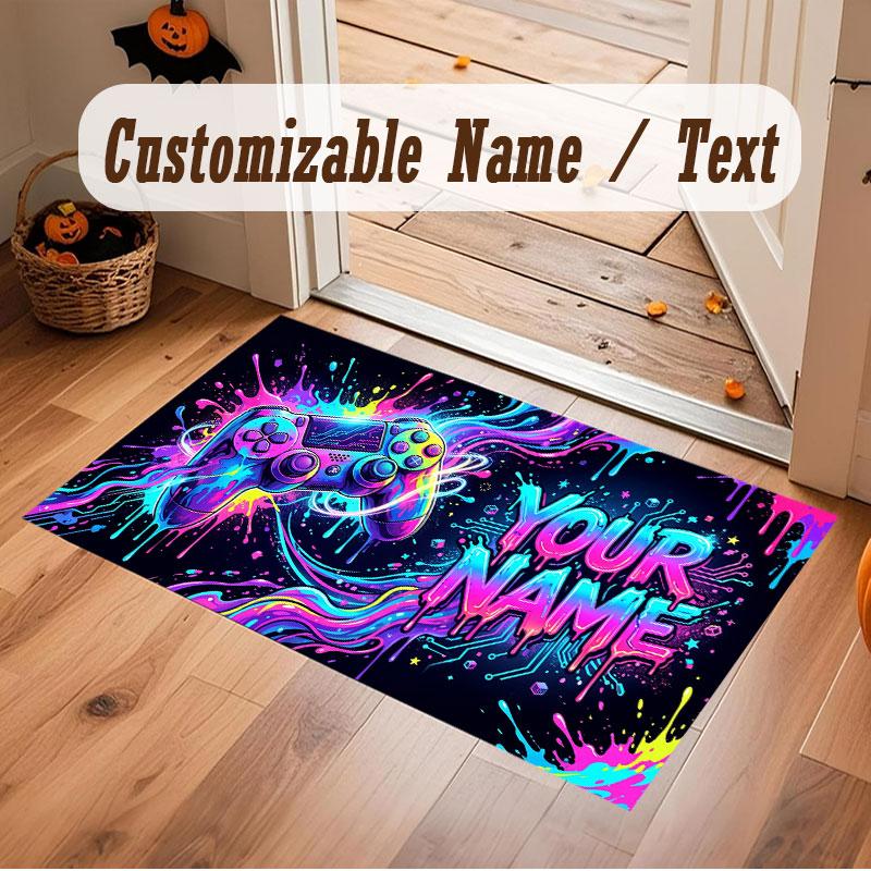 Game Controller Theme Crystal Velvet Floor Rug Personalized Custom Name Text Warm Carpet Home Decoration