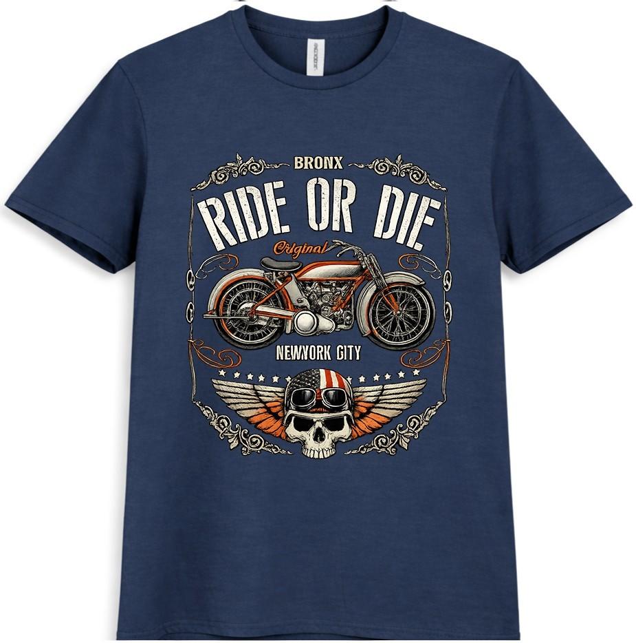 Футболка для мотоциклиста Ride Or Die Череп Байкер Винтажная Мотоцикл Графическая футболка