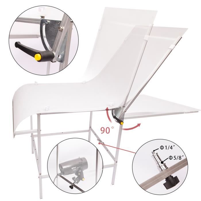 Table de Prise de Vue - Photographie - 60x130cm - Pliable - 3 Fonds PVC - Non Réfléchissant